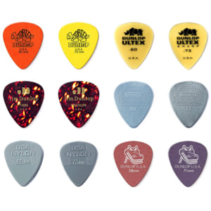 dunlop pvp101 variety pack of guitar picks. Containing thin to medium gauge plectrums