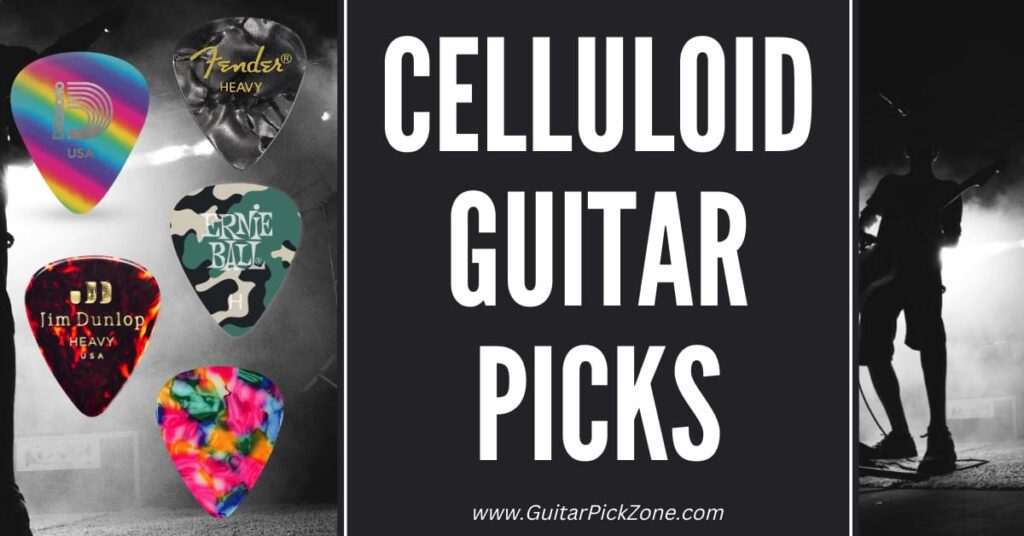 selection of celluloid guitar picks by various manufacturers.
